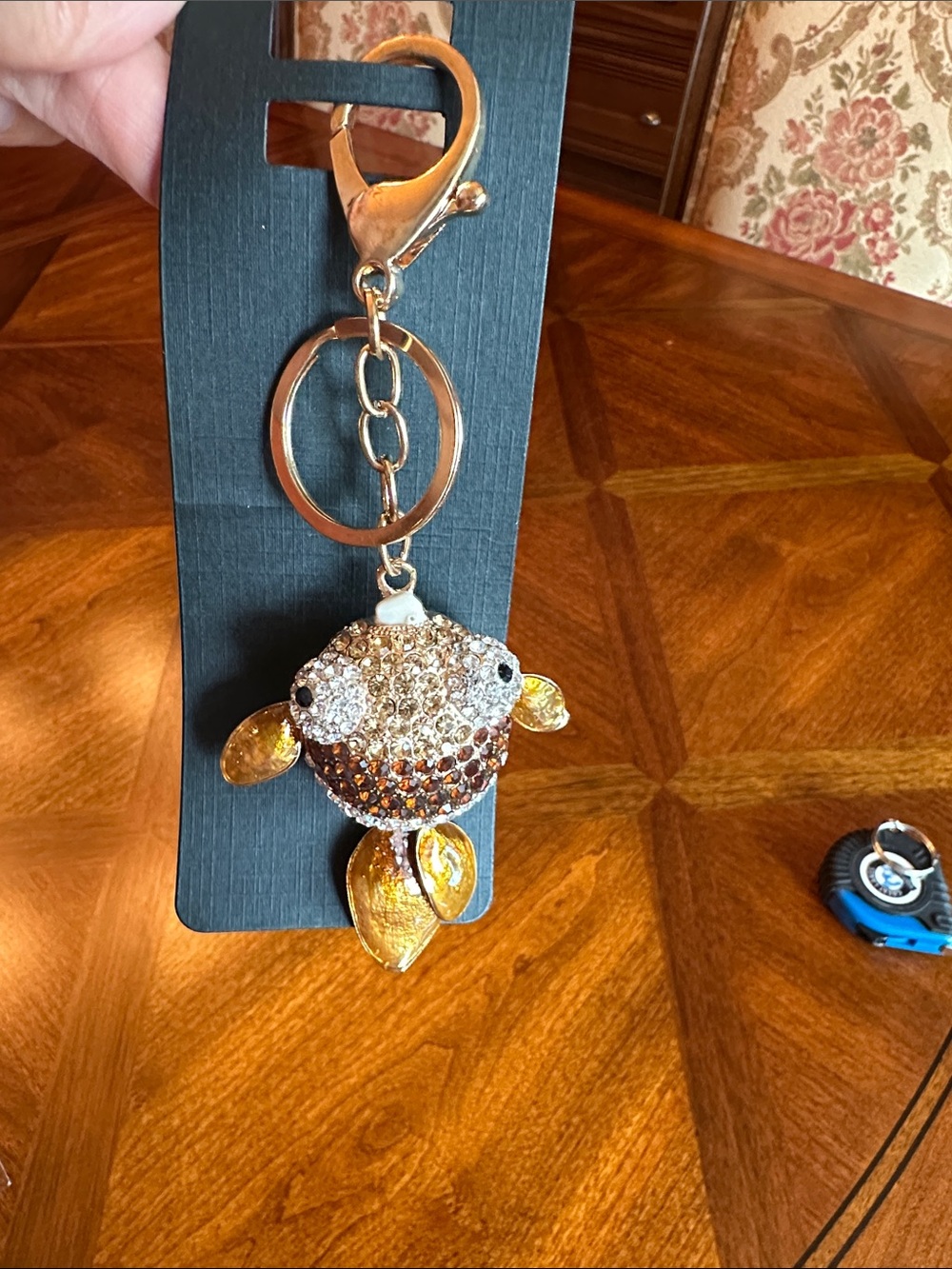 Crystal Fish Keychain Charm in Gold and Amber